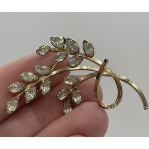 Vintage Star Art 1/20 12K Gold Filled Rhinestone Wheat Spray Brooch Mid Century